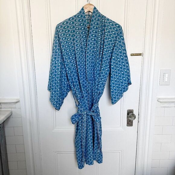 Mandarin Oriental Other - Vintage Mandarin Oriental Bangkok Hotel L Cotton Long Robe Blue with Elephants